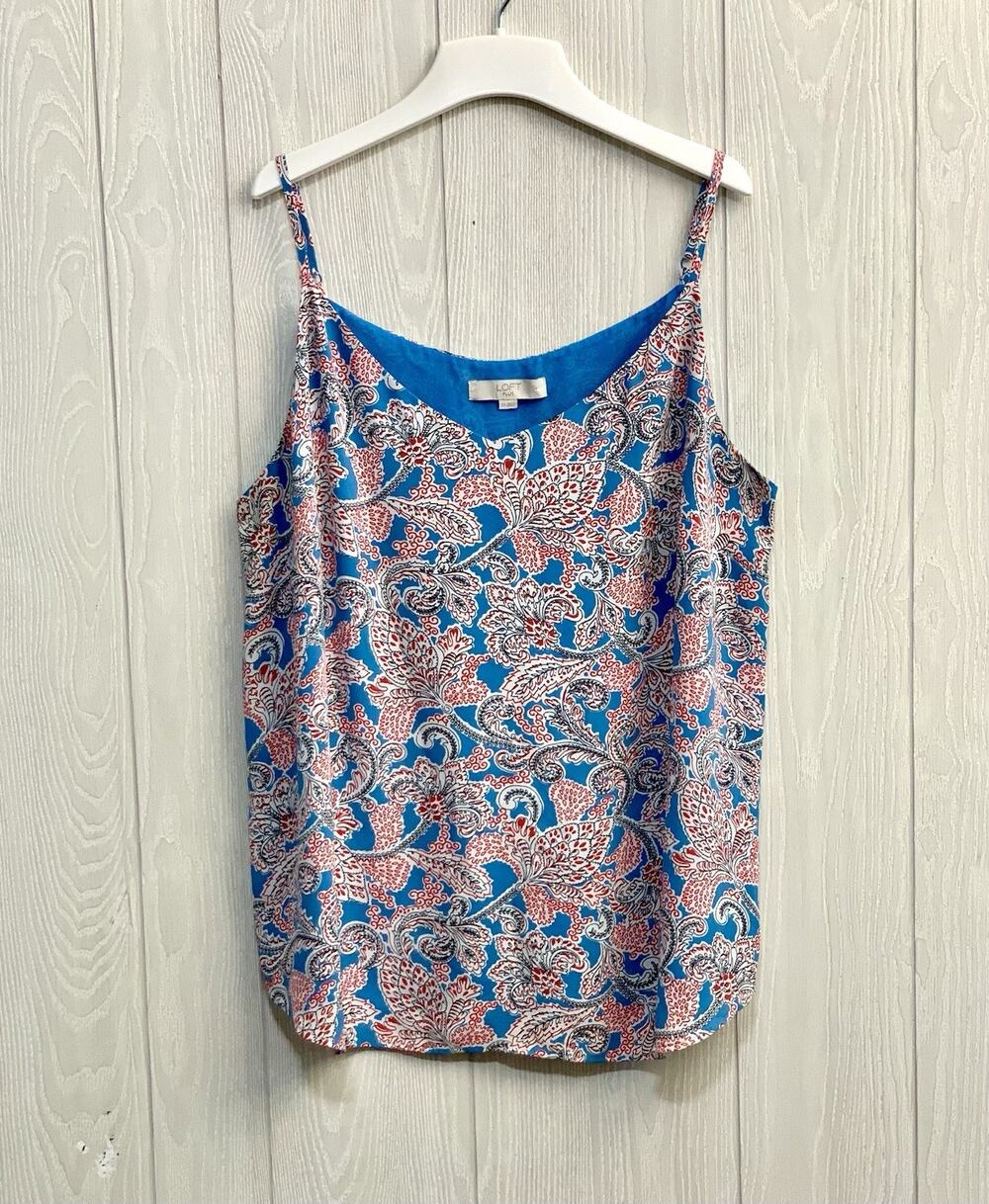LOFT Blue Red V-Neck Tank Sleeveless Top Size 20